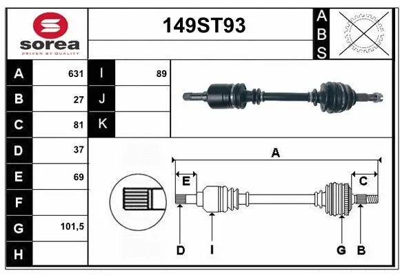 Arbre de transmission STARTCAR 149ST93