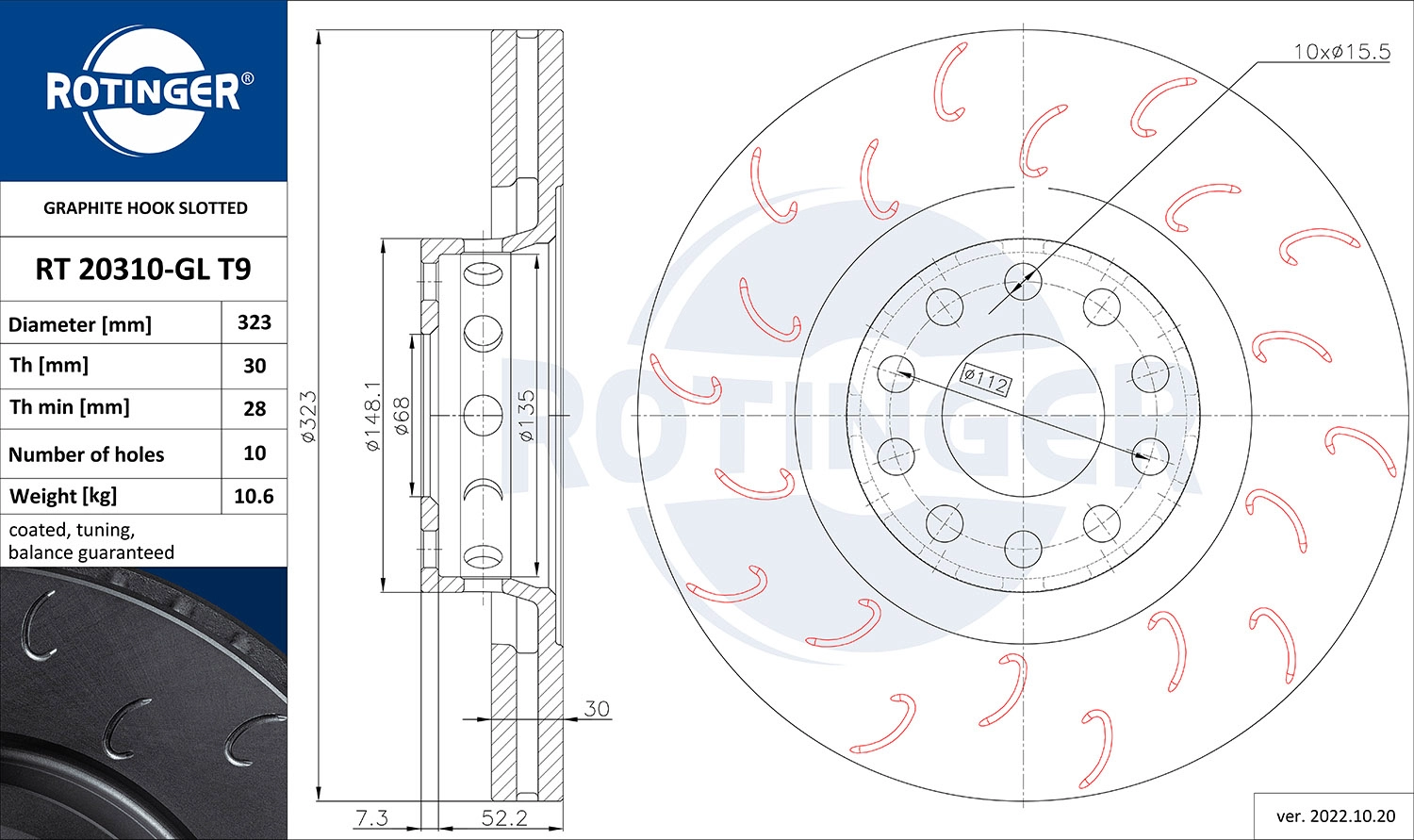 Disque de frein ROTINGER RT 20310-GL T9