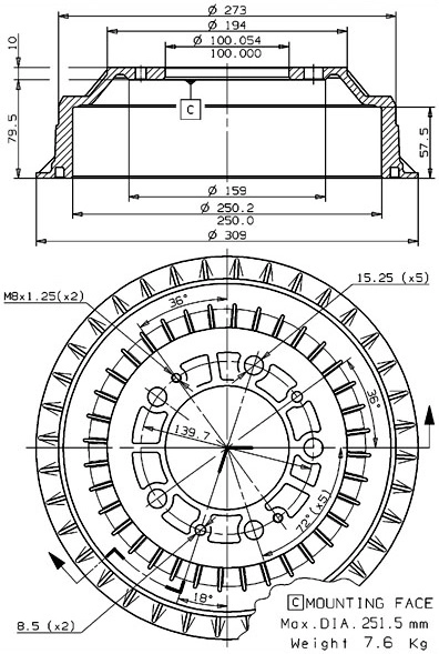 Tambour de frein VILLAR 627.0229