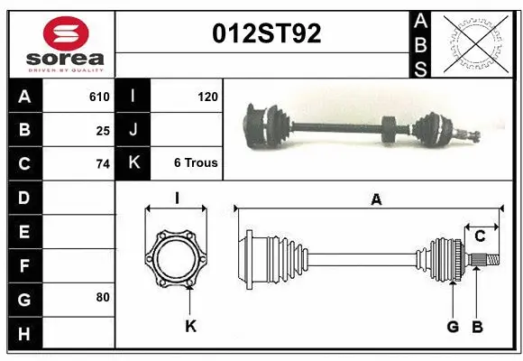 Arbre de transmission STARTCAR 012ST92