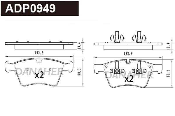 Kit de plaquettes de frein, frein à disque DANAHER ADP0949