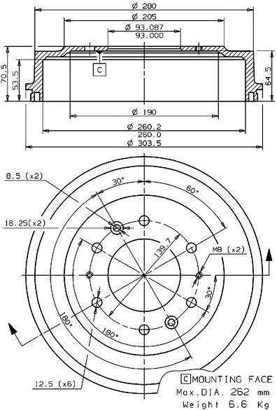 Tambour de frein VILLAR 627.0099