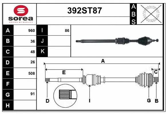 Arbre de transmission STARTCAR 392ST87