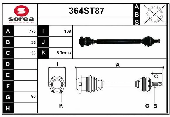 Arbre de transmission STARTCAR 364ST87