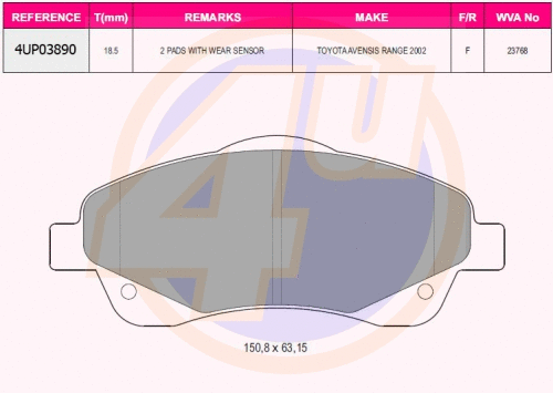 Kit de plaquettes de frein, frein à disque 4u 4UP03890