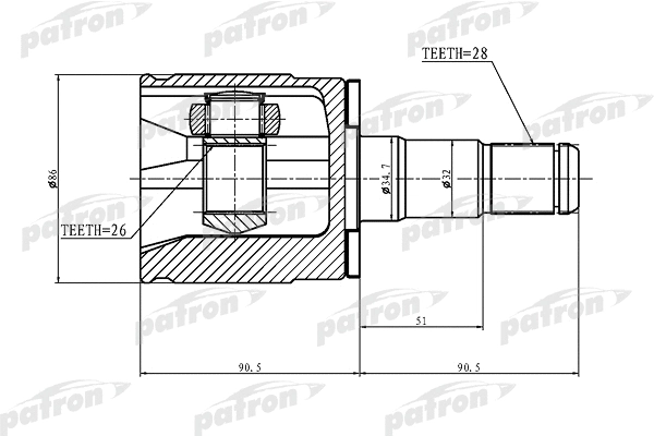 Jeu de joints, arbre de transmission PATRON PCV1402