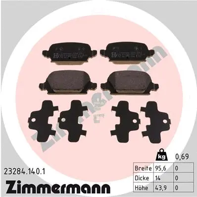 Kit de plaquettes de frein, frein à disque ZIMMERMANN 23284.140.1