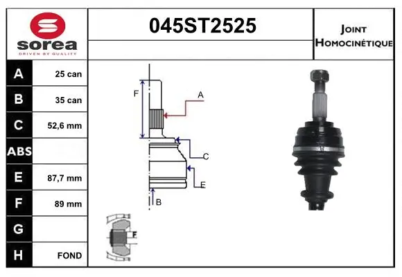 Jeu de joints, arbre de transmission STARTCAR 045ST2525