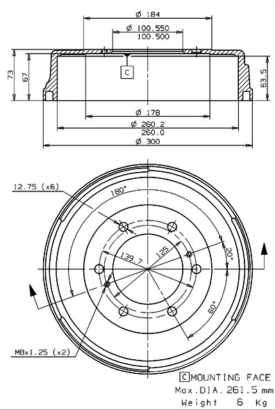 Tambour de frein VILLAR 627.0186