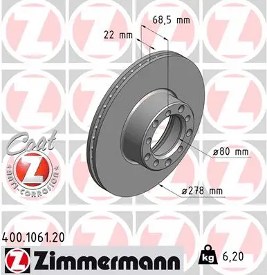 Disque de frein ZIMMERMANN 400.1061.20