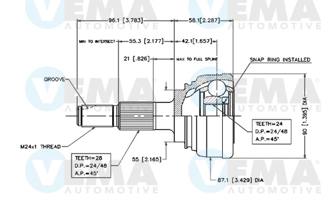 Jeu de joints, arbre de transmission VEMA 18209