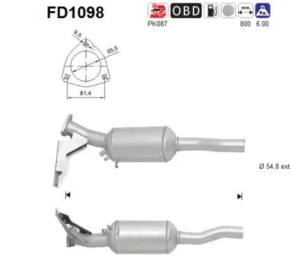 Filtre à particules / à suie, échappement AS FD1098