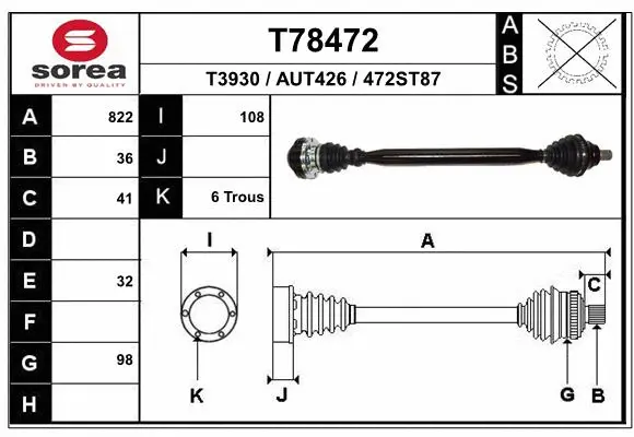 Arbre de transmission EAI T78472