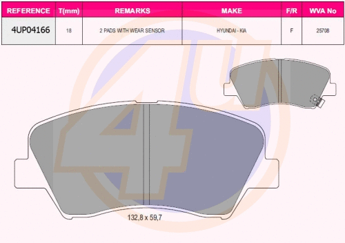 Kit de plaquettes de frein, frein à disque 4u 4UP04166