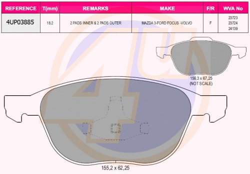 Kit de plaquettes de frein, frein à disque 4u 4UP03885