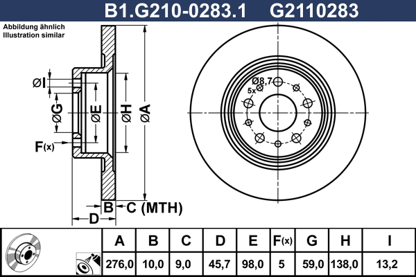 Disque de frein GALFER B1.G210-0283.1