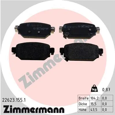 Kit de plaquettes de frein, frein à disque ZIMMERMANN 22623.155.1