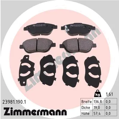Kit de plaquettes de frein, frein à disque ZIMMERMANN 23981.190.1