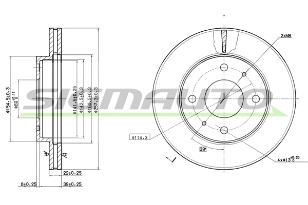 Disque de frein SIGMAUTO DBA390V