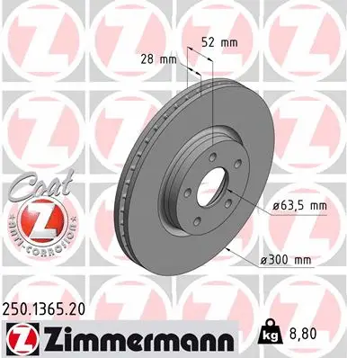Disque de frein ZIMMERMANN 250.1365.20
