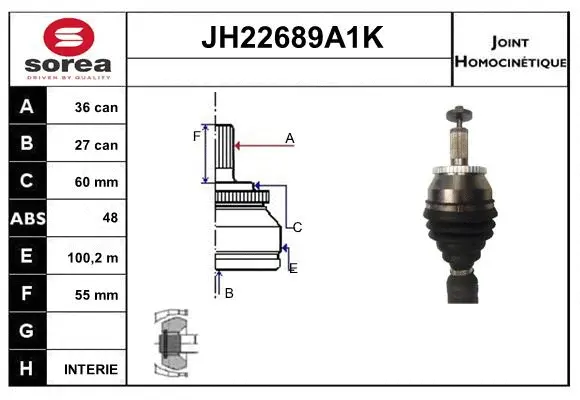 Jeu de joints, arbre de transmission SNRA JH22689A1K