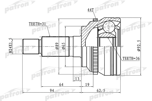 Jeu de joints, arbre de transmission PATRON PCV1366