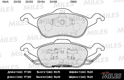 Kit de plaquettes de frein, frein à disque MILES E100027