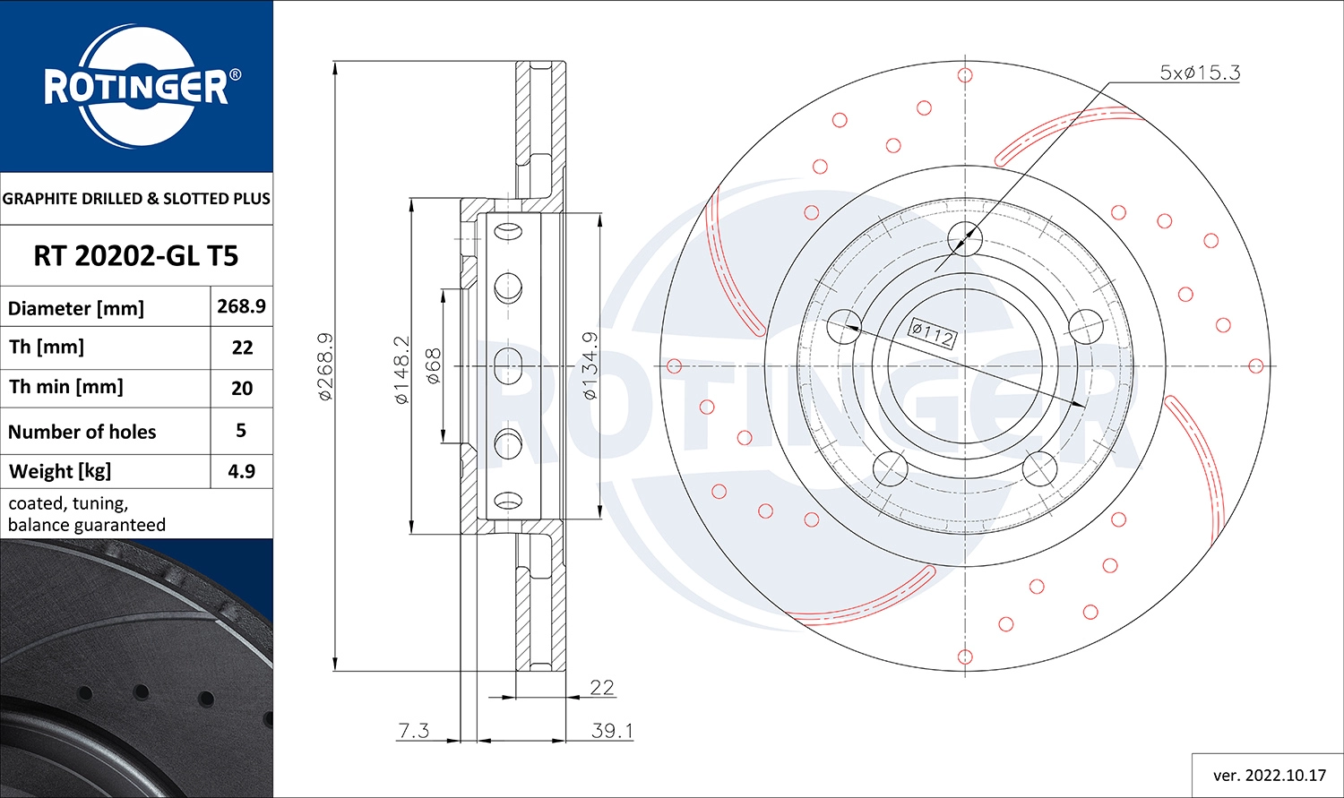 Disque de frein ROTINGER RT 20202-GL T5