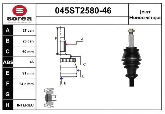 Jeu de joints, arbre de transmission STARTCAR 045ST2580-46