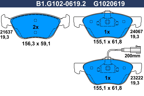 Kit de plaquettes de frein, frein à disque GALFER B1.G102-0619.2