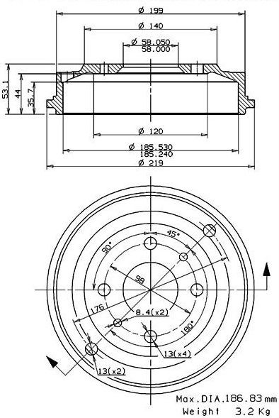 Tambour de frein VILLAR 627.0013