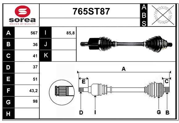 Arbre de transmission STARTCAR 765ST87