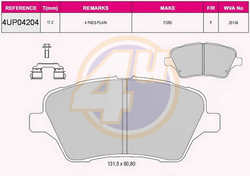 Kit de plaquettes de frein, frein à disque 4u 4UP04204