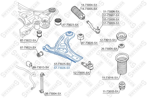 Bras de liaison, suspension de roue STELLOX 57-73026-SX