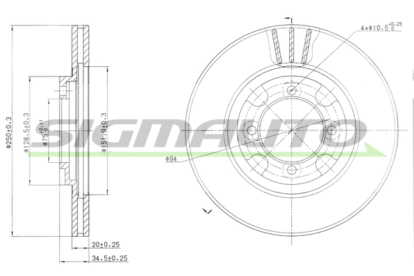 Disque de frein SIGMAUTO DBA342V