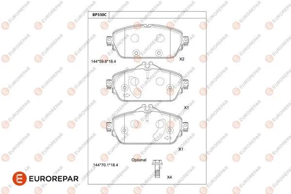Kit de plaquettes de frein, frein à disque EUROREPAR 1681226780