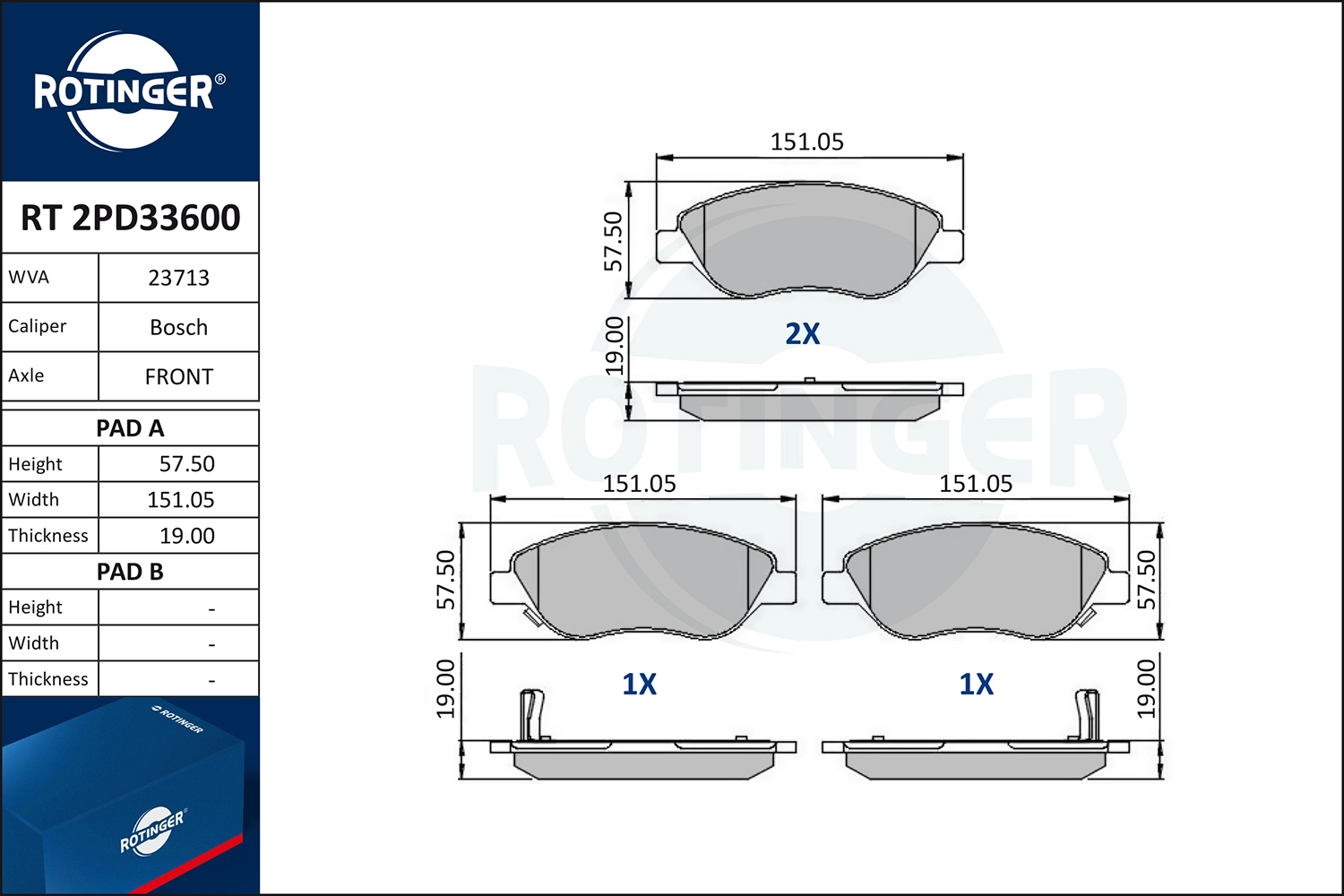 Kit de plaquettes de frein, frein à disque ROTINGER RT 2PD33600