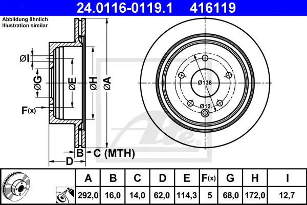 Disque de frein ATE-APAC 24.0116-0119.1