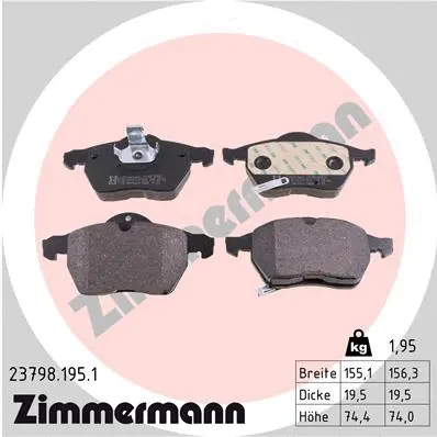 Kit de plaquettes de frein, frein à disque ZIMMERMANN 23798.195.1