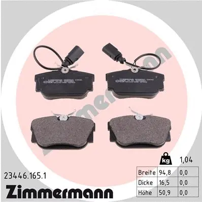 Kit de plaquettes de frein, frein à disque ZIMMERMANN 23446.165.1