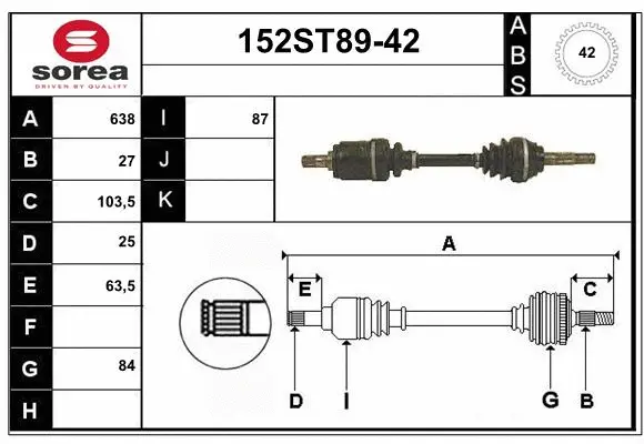 Arbre de transmission STARTCAR 152ST89-42