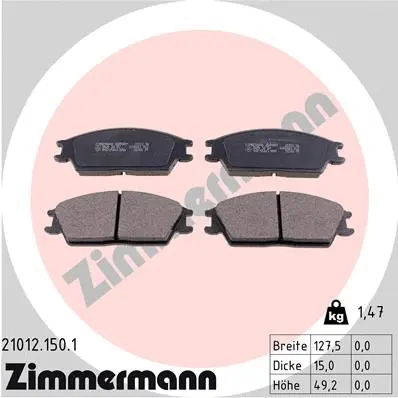 Kit de plaquettes de frein, frein à disque ZIMMERMANN 21012.150.1