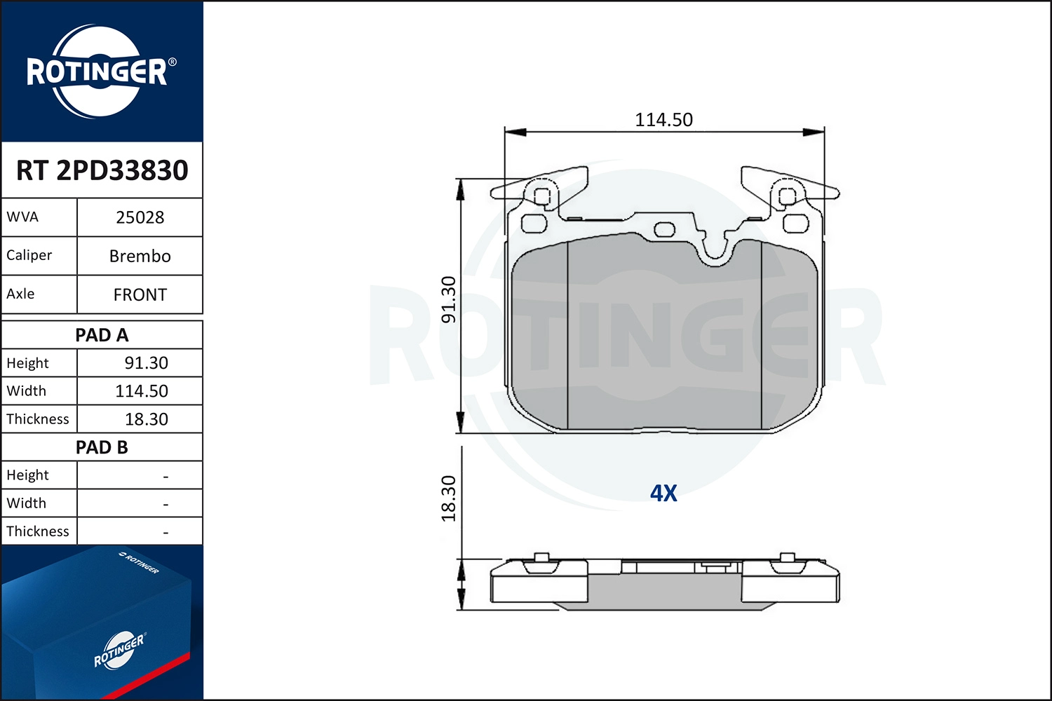 Kit de plaquettes de frein, frein à disque ROTINGER RT 2PD33830