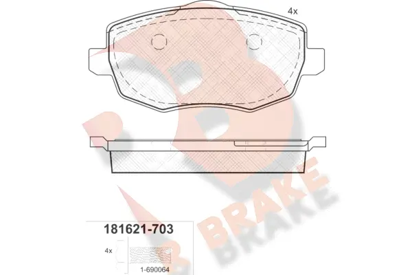 Kit de plaquettes de frein, frein à disque R BRAKE RB1621-703