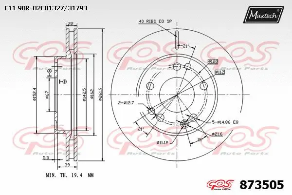 Disque de frein MAXTECH 873505