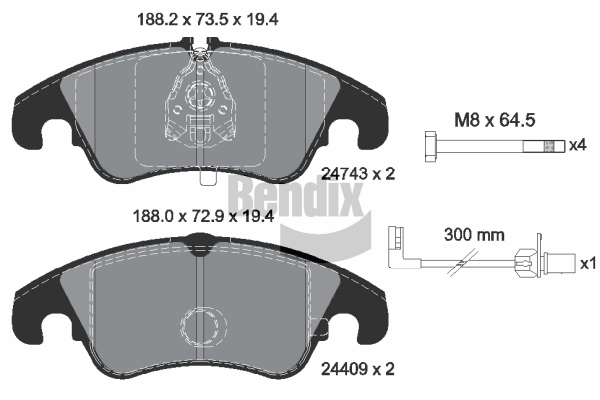 Kit de plaquettes de frein, frein à disque BENDIX Braking BPD1108