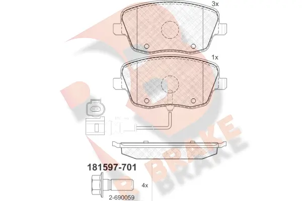 Kit de plaquettes de frein, frein à disque R BRAKE RB1597-701