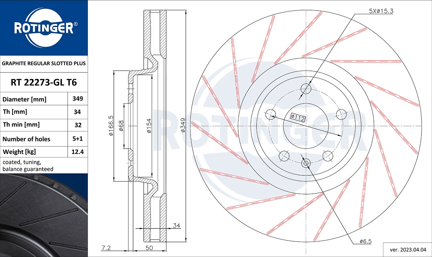 Disque de frein ROTINGER RT 22273-GL T6