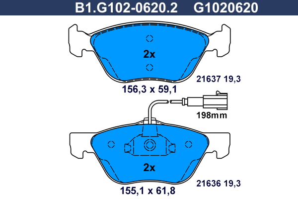 Kit de plaquettes de frein, frein à disque GALFER B1.G102-0620.2