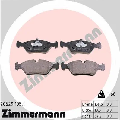 Kit de plaquettes de frein, frein à disque ZIMMERMANN 20629.195.1